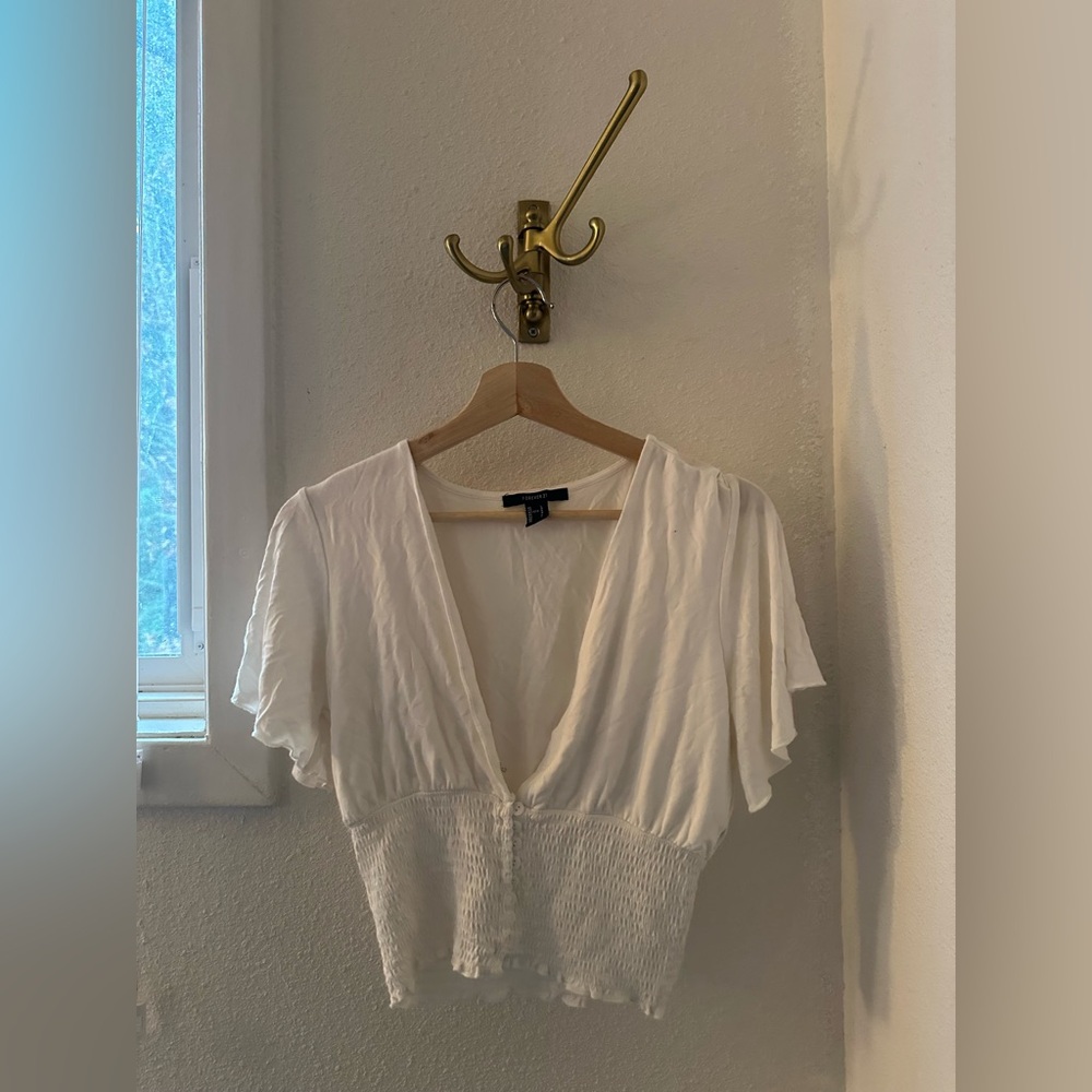 Forever 21 Ivory V-Neck Top